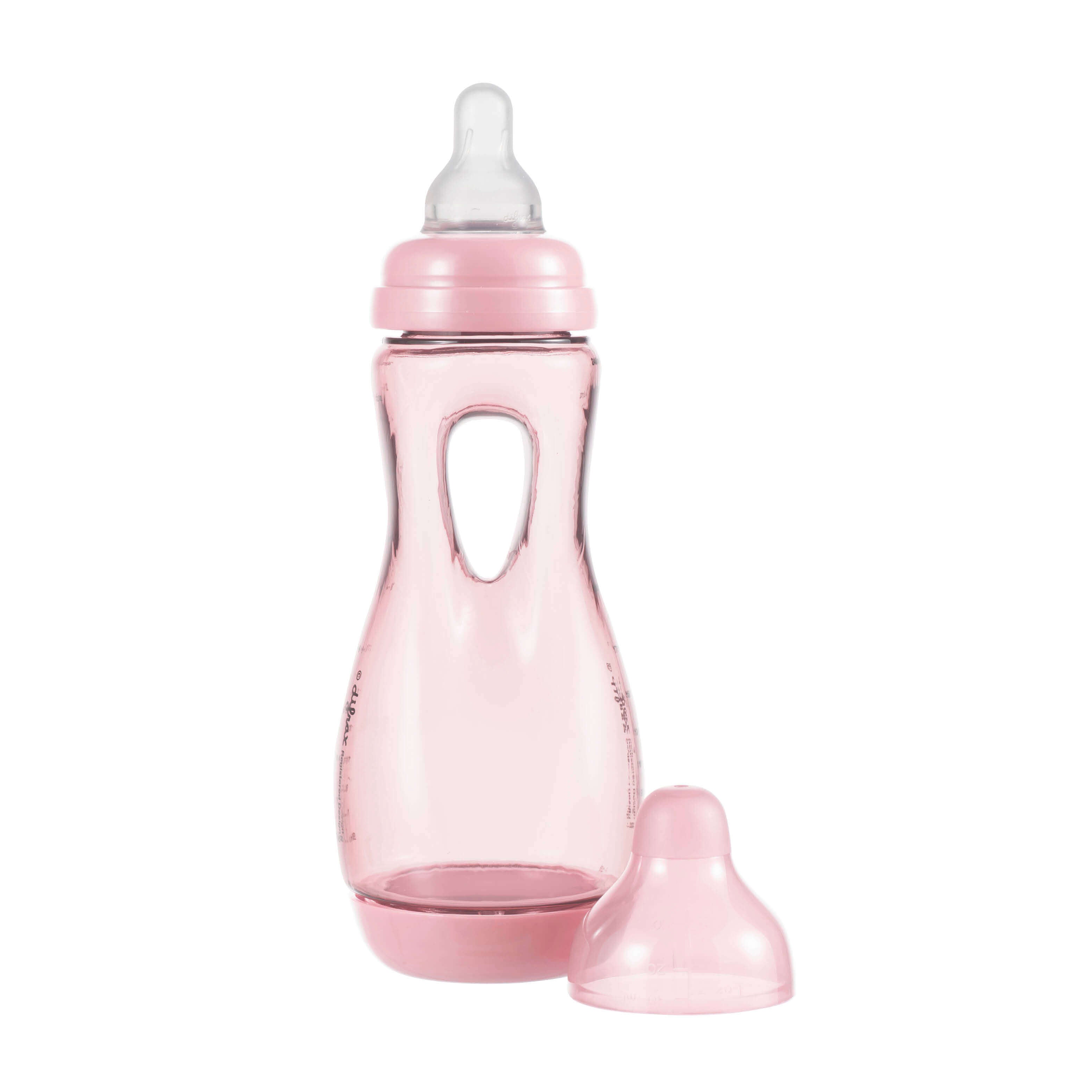 Difrax Easy Grip babyfles 240ml in Pink Opal roze met ergonomische handgreep en anti-colic bodem