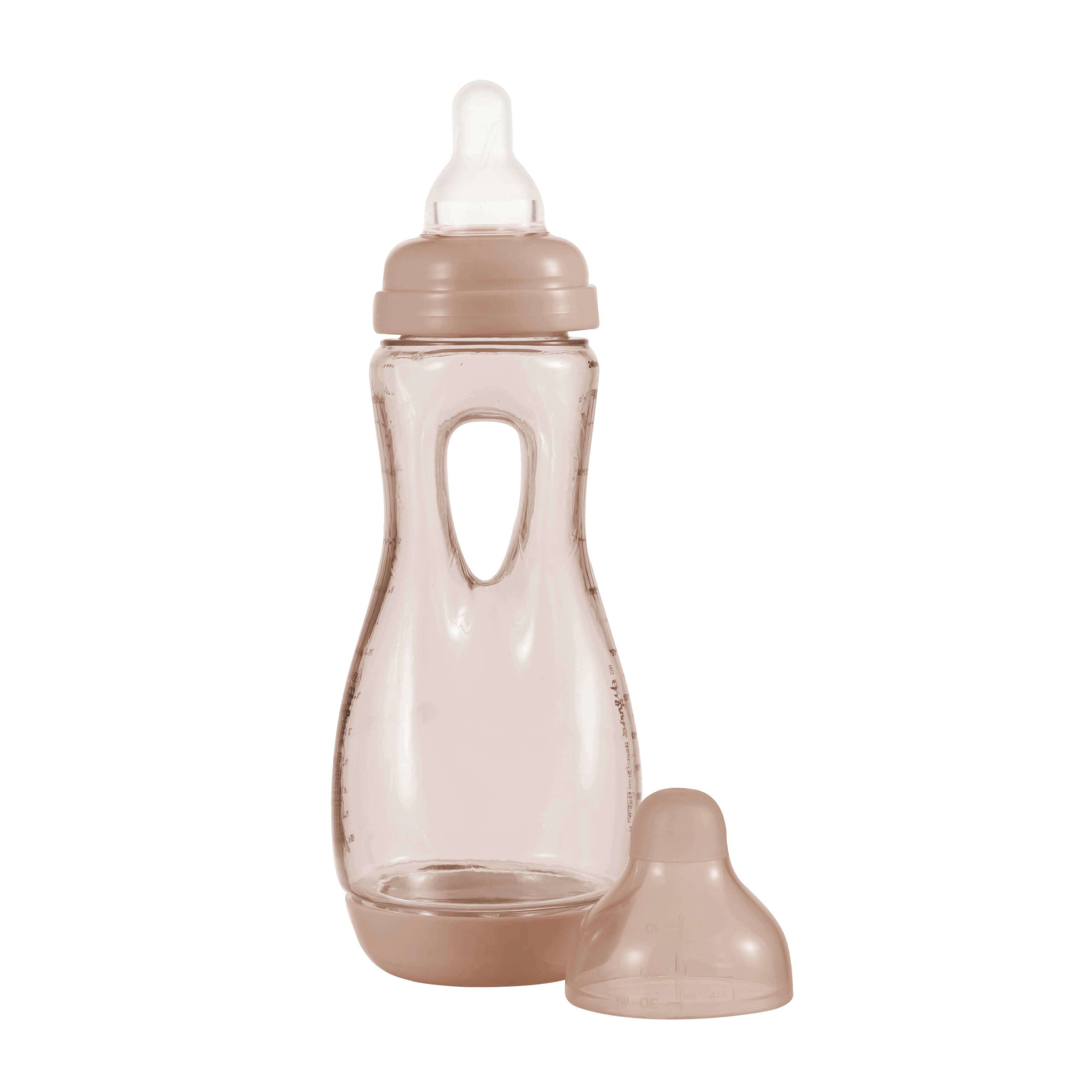 Difrax Easy Grip babyfles 240ml in Mocha beige met handgreep voor stevige grip en anti-colic functie