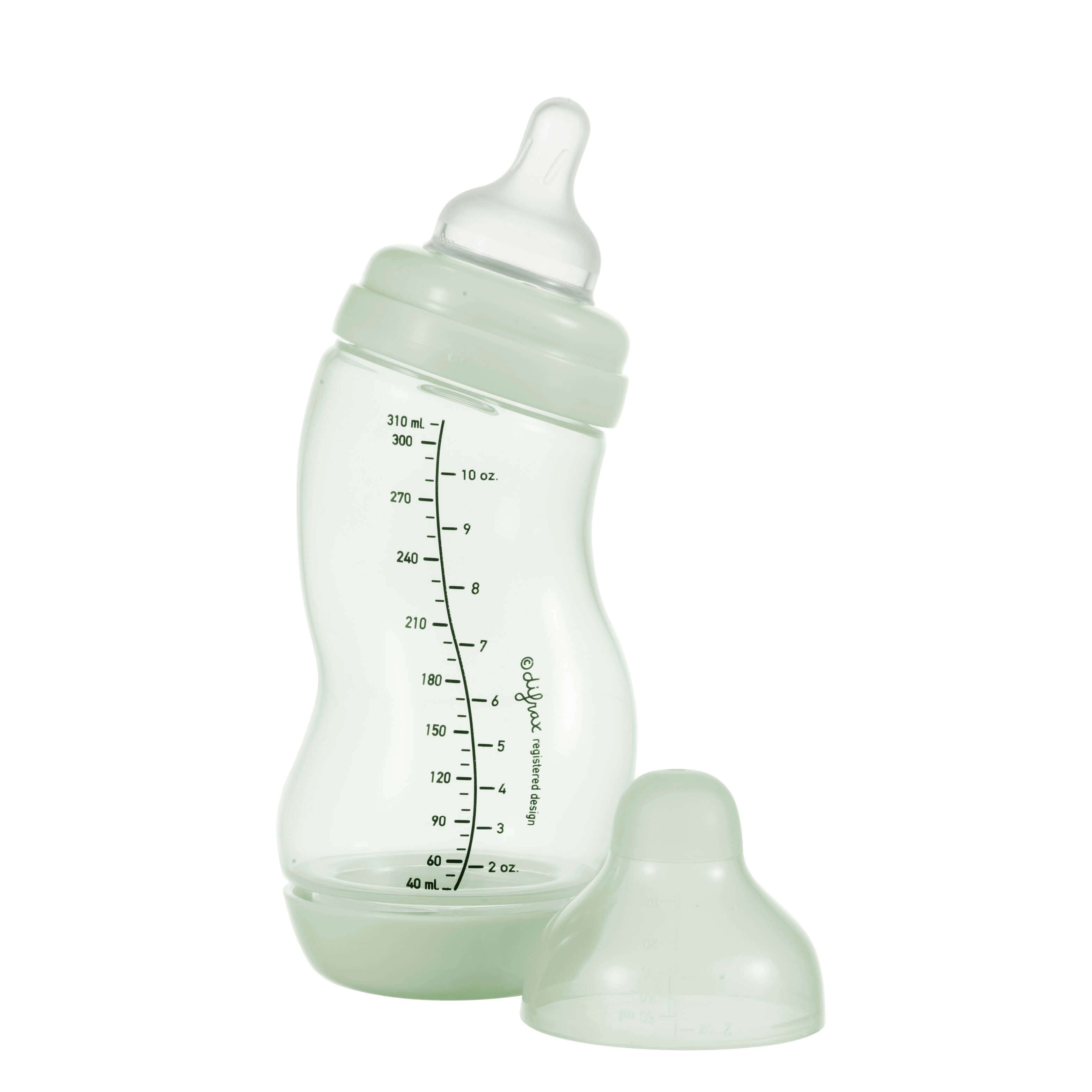 Difrax S-fles 310ml in Pistachio groen met natuurlijke speen en anti-colic functie voor groeiende baby's en peuters