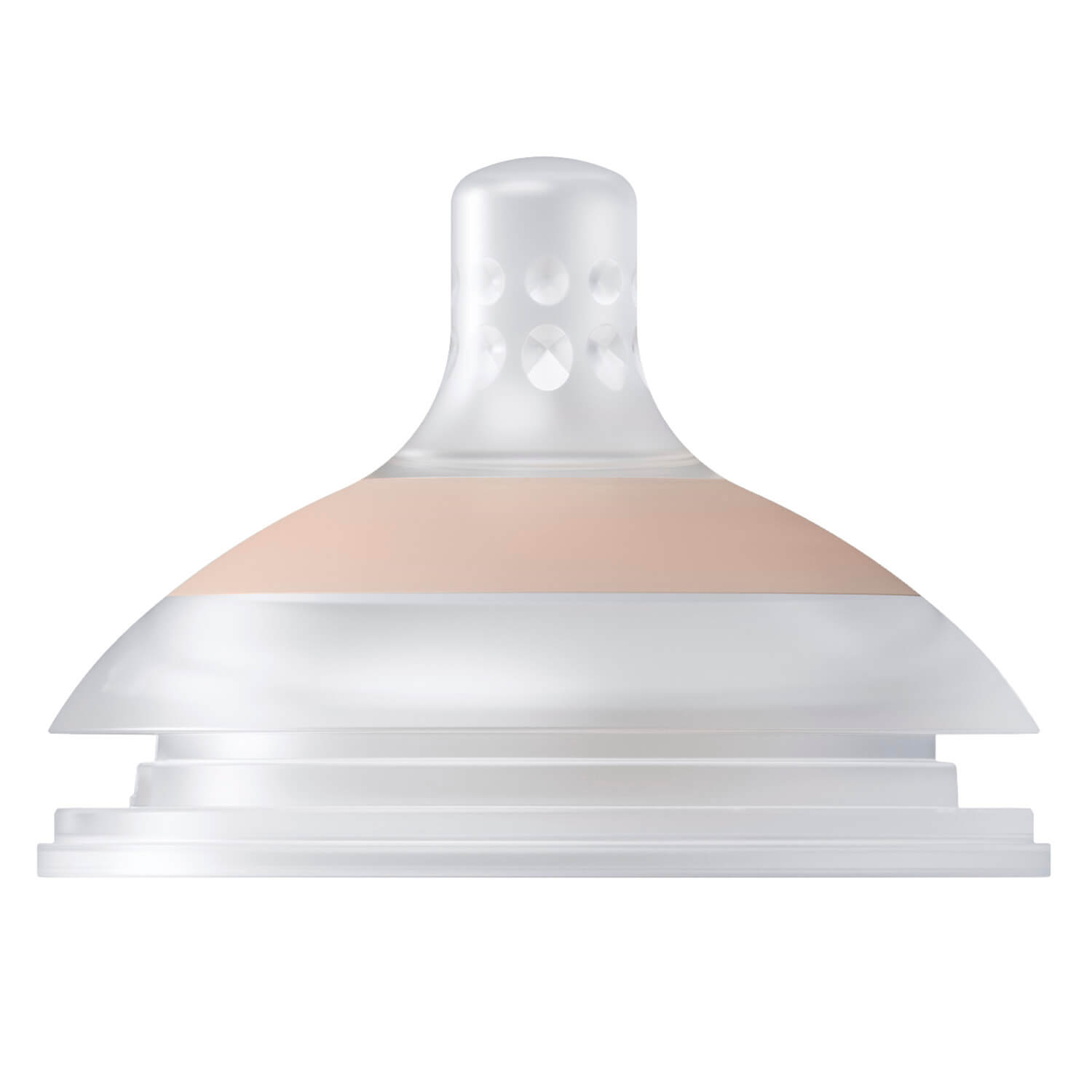 Mammafeel flessenspeen uit de Difrax LOVI Deluxe Babyset Nude – zacht siliconen zuiggedeelte voor natuurlijk en comfortabel voeden, inclusief sterilisatiebox.