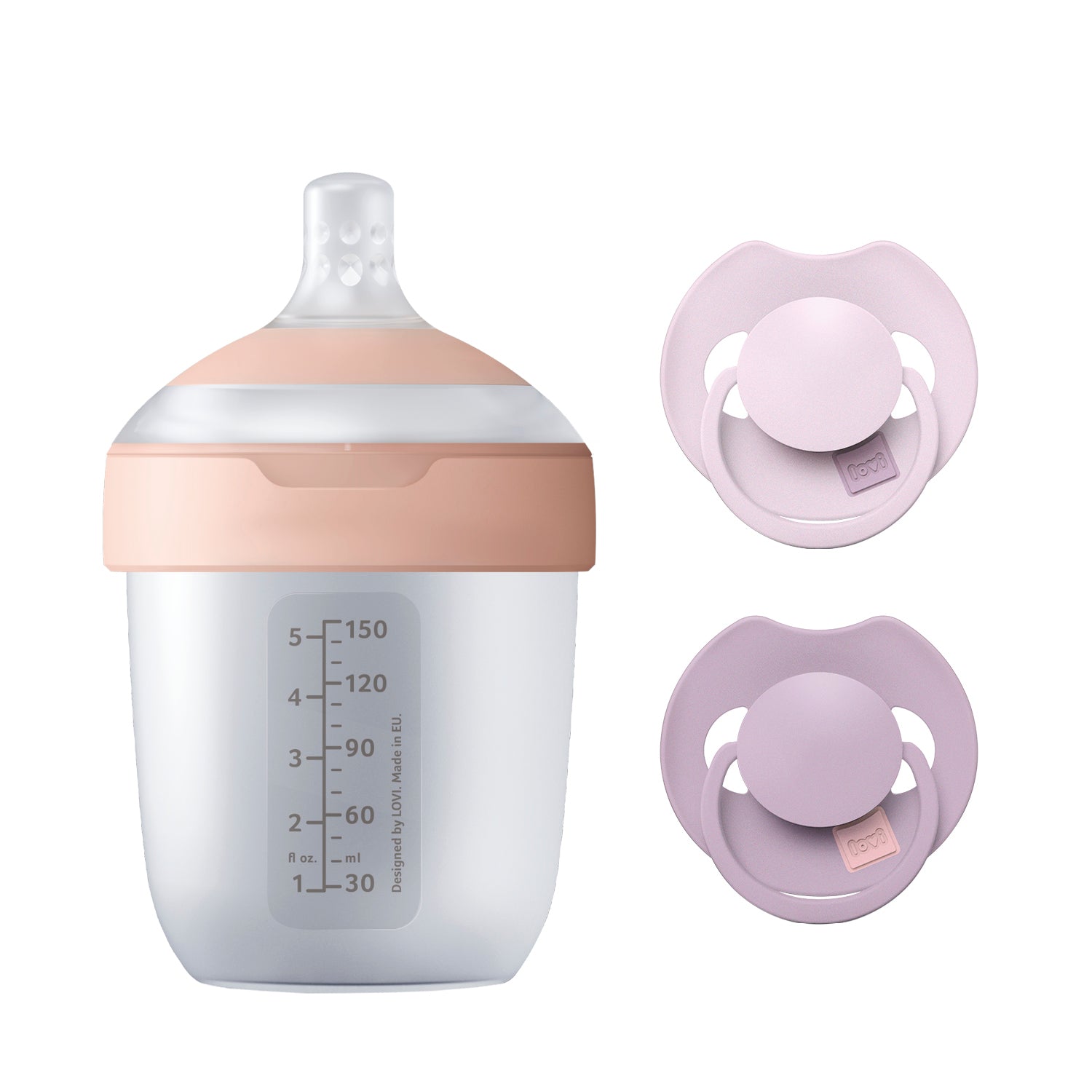 Difrax LOVI Mijn Eerste Babyset met Mammafeel fles 150ml en Prime fopspeen duopack 0-6 maanden in Lilac / Violet, ideaal kraamcadeau voor jonge ouders