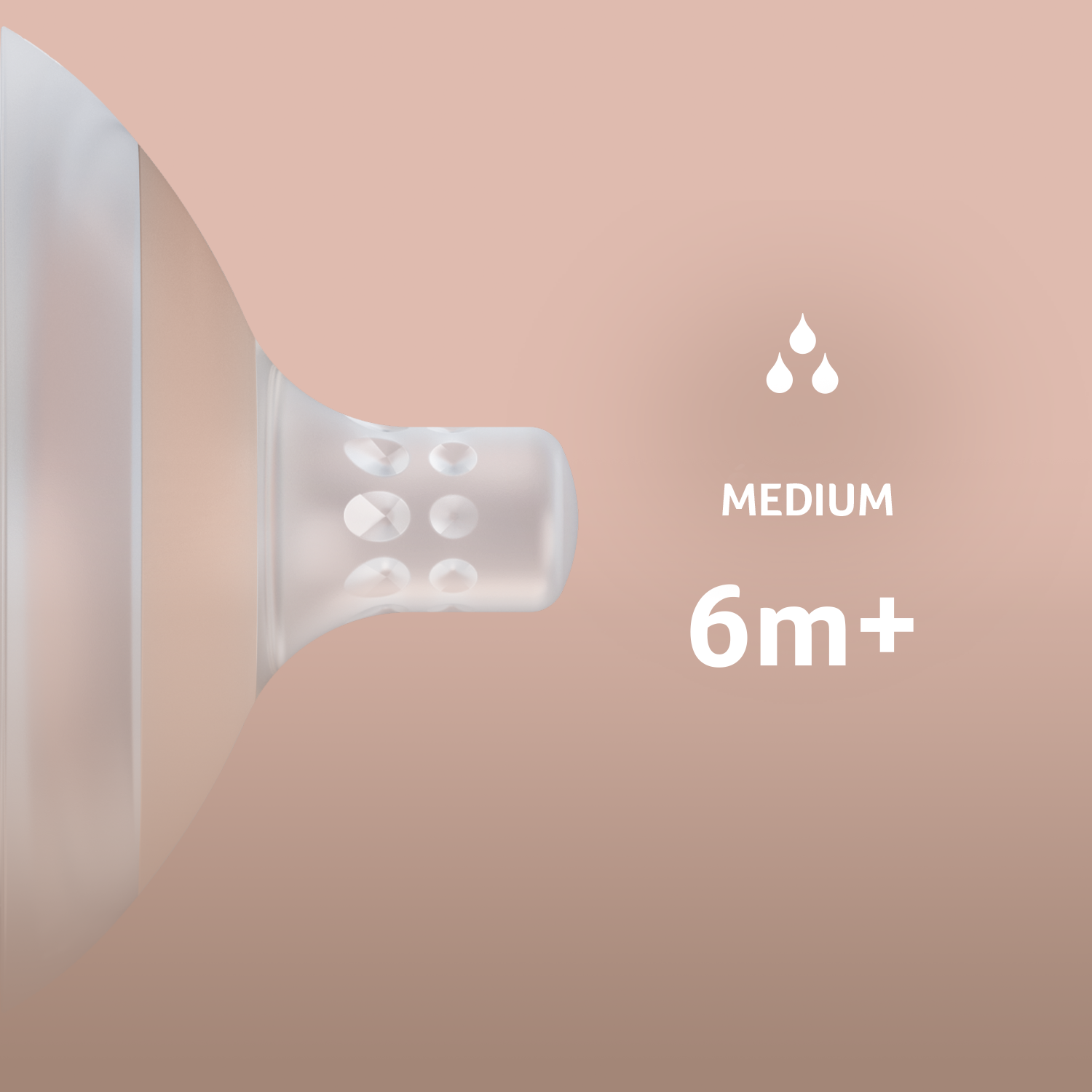 Close-up van de Difrax LOVI Medium speen (6m+) uit de Samen Groeien Set – zacht siliconen zuiggedeelte voor natuurlijk en comfortabel voeden.