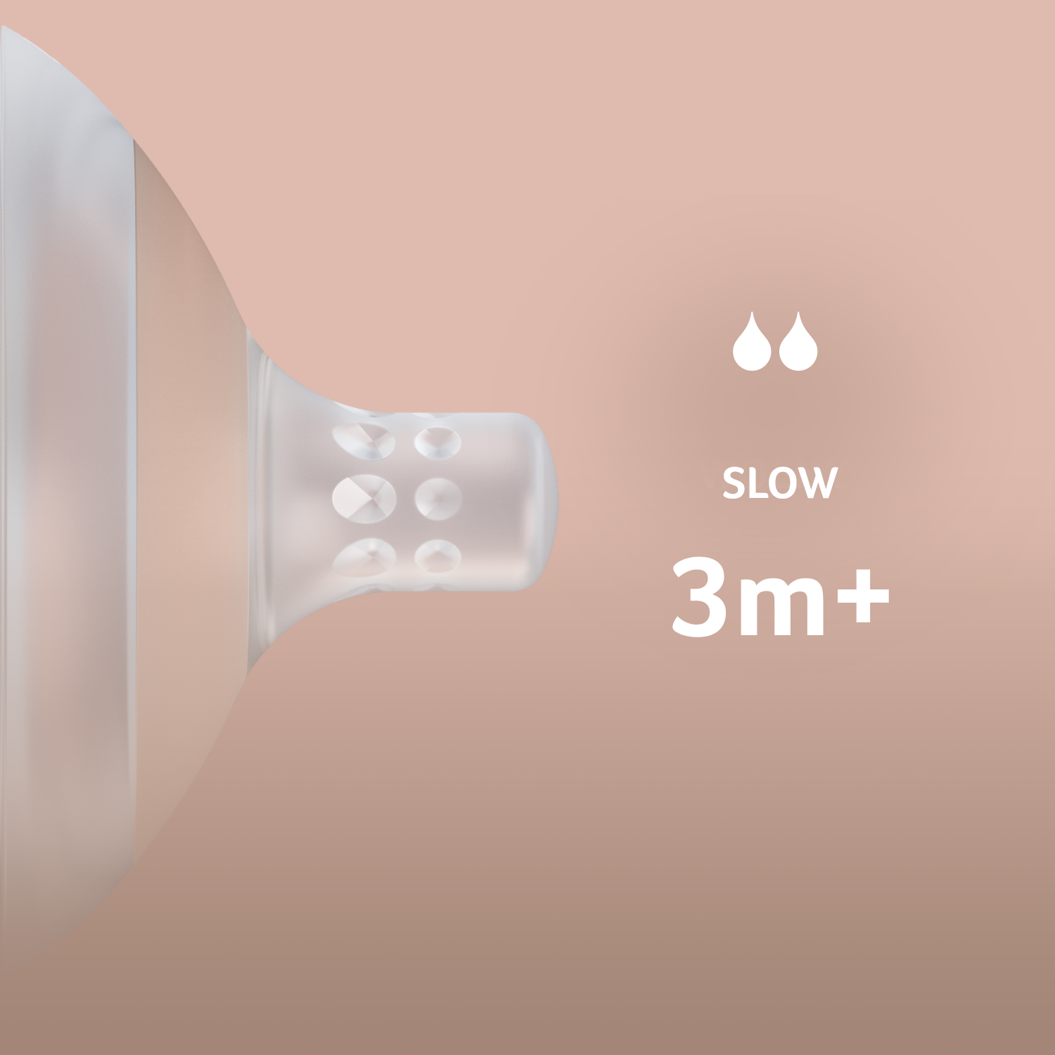Close-up van de Difrax LOVI Slow speen (3m+) uit de Samen Groeien Set – zacht siliconen zuiggedeelte voor natuurlijk en comfortabel voeden.