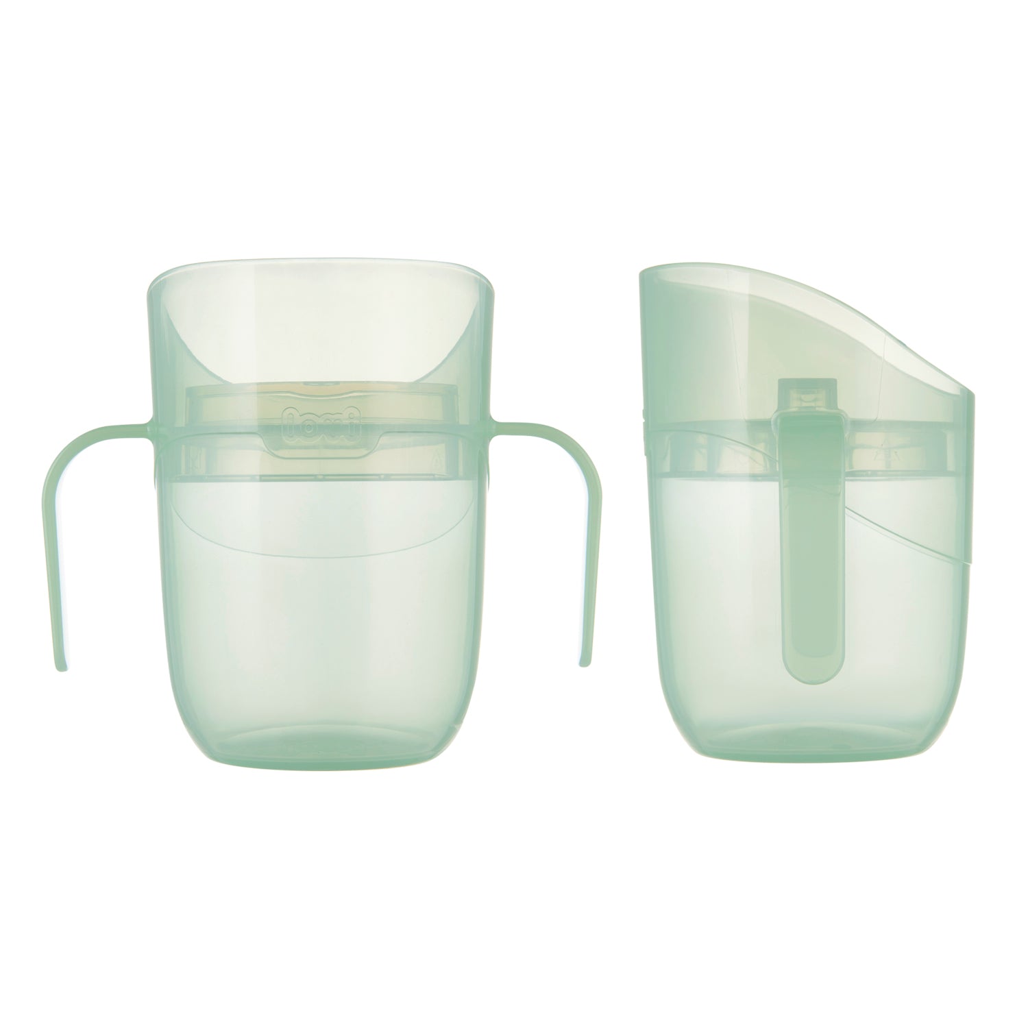 Difrax LOVI Genius oefenbeker van opzij, toont het ergonomische model en slanke grip voor kleine handjes