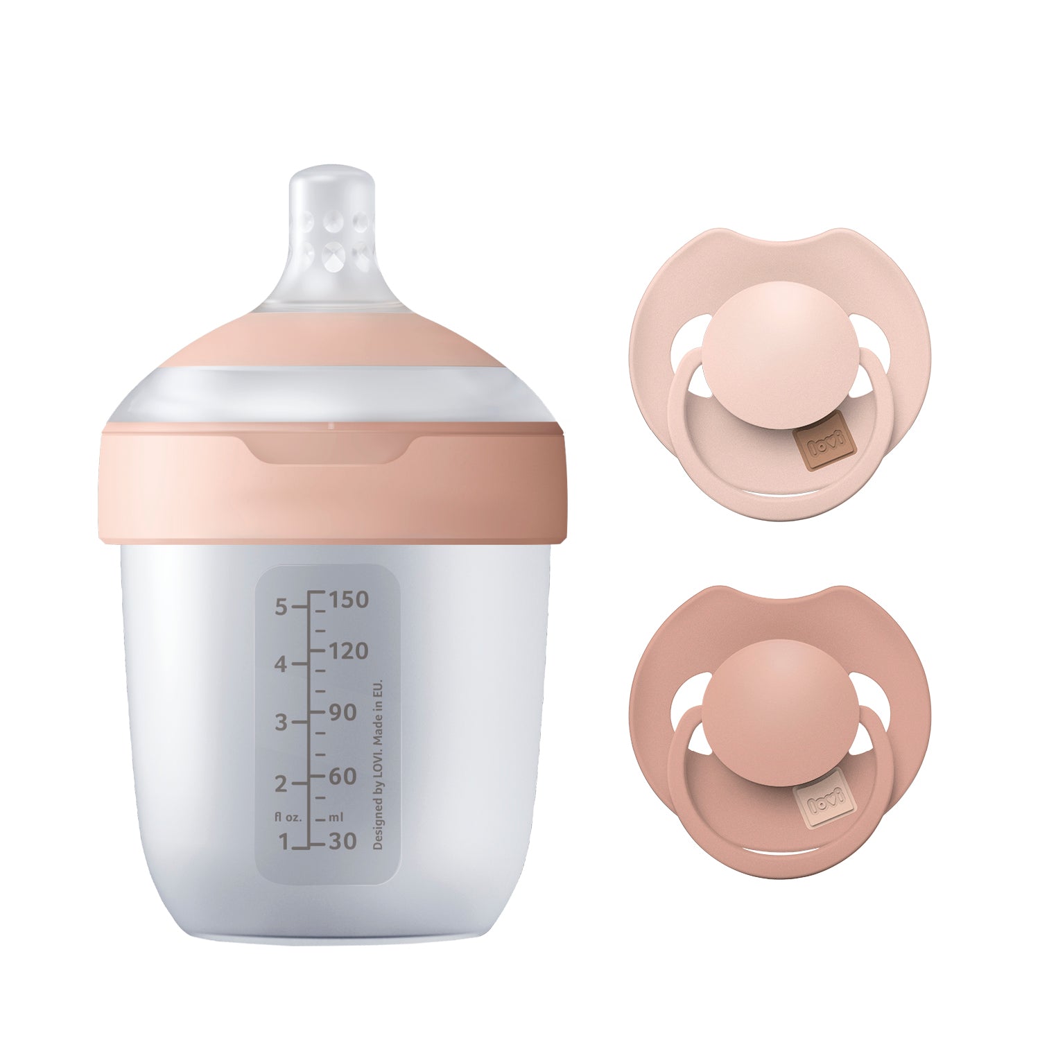 Difrax LOVI Mijn Eerste Babyset met Mammafeel fles 150ml en Prime fopspeen duopack 0-6 maanden in Nude / Blush, ideaal kraamcadeau voor jonge ouders
