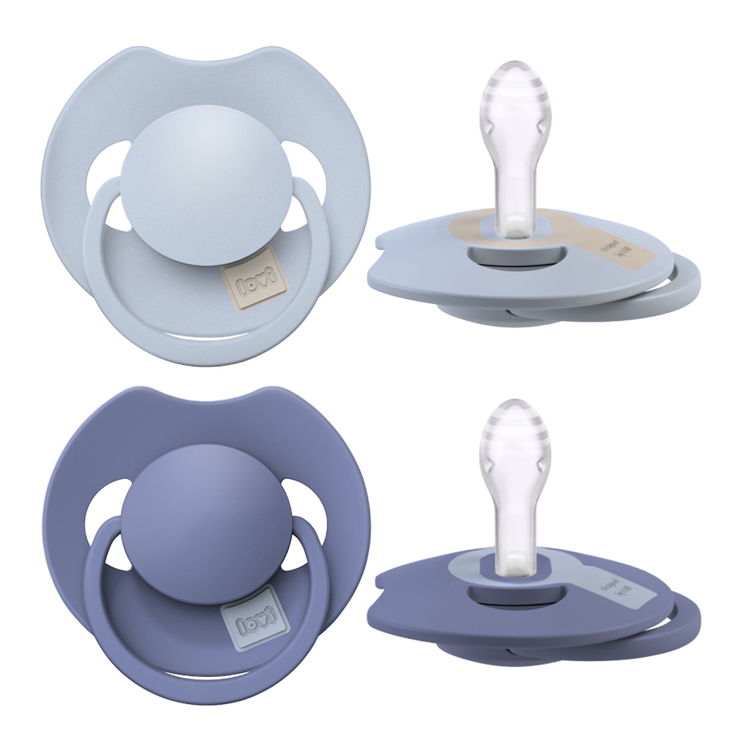 Difrax LOVI Prime fopspeen duopack 0-6 maanden in Baby Blue en Blue, ondersteunt natuurlijke zuigreflex, BPA-vrij en veilig voor jonge kinderen
