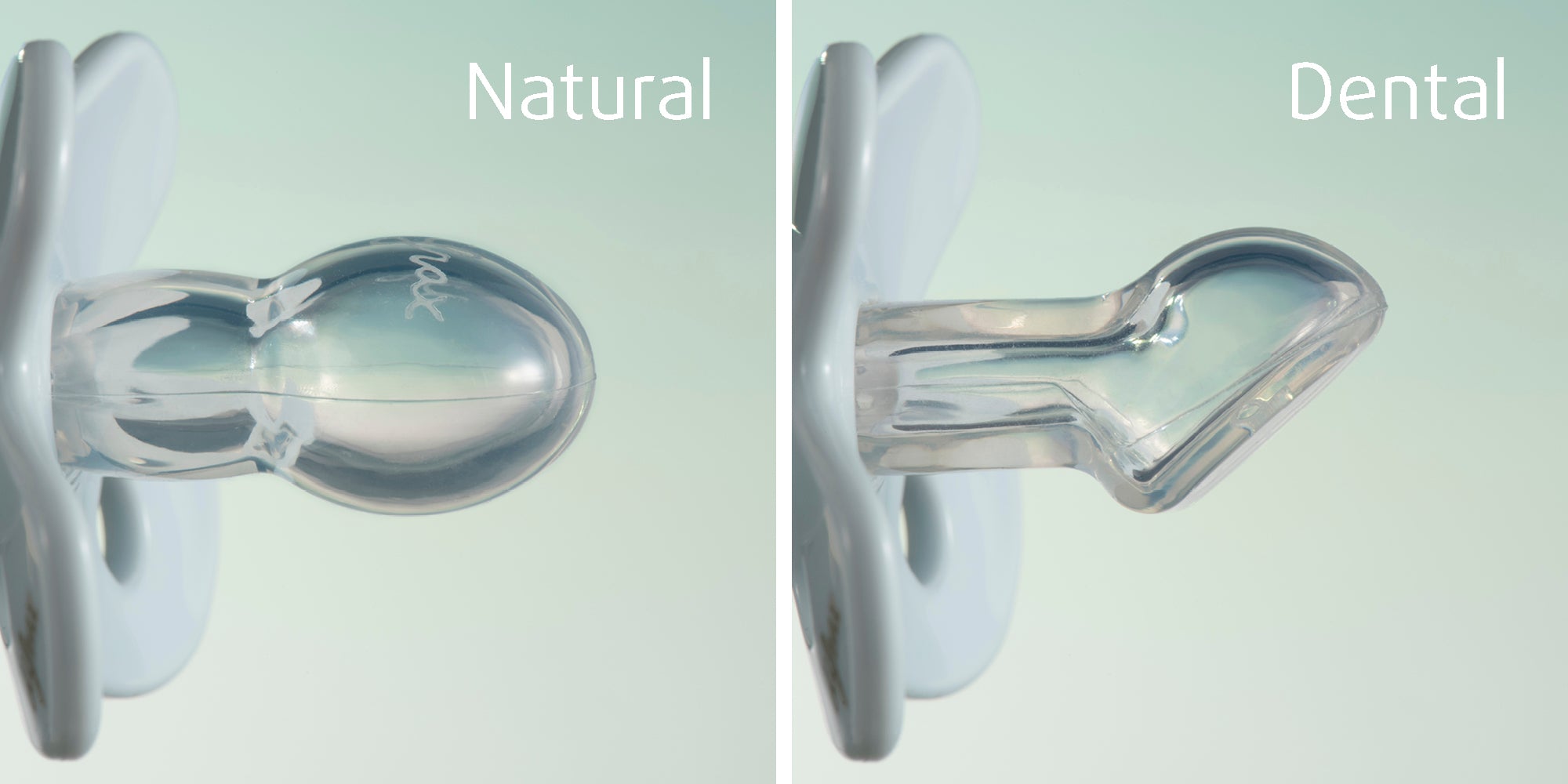 Difrax Natural en Dental fopspenen voor baby’s van 0-6 maanden – Natural speen met natuurlijke vorm en Dental speen die de ontwikkeling van kaak- en tongspieren ondersteunt.